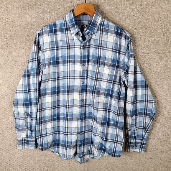 Izod Shirt Mens Small Blue Plaid Flannel‎ Button Down Cotton Blend Outdoor - Picture 1 of 10